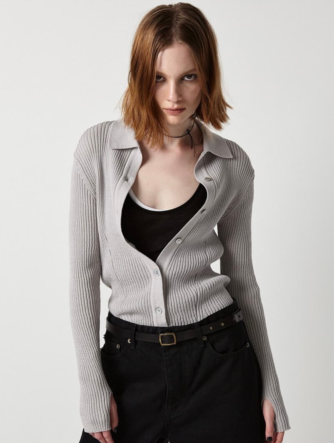 이안 조 EAN JO RIBBED COLLAR KNIT CARDIGAN 상품이미지2