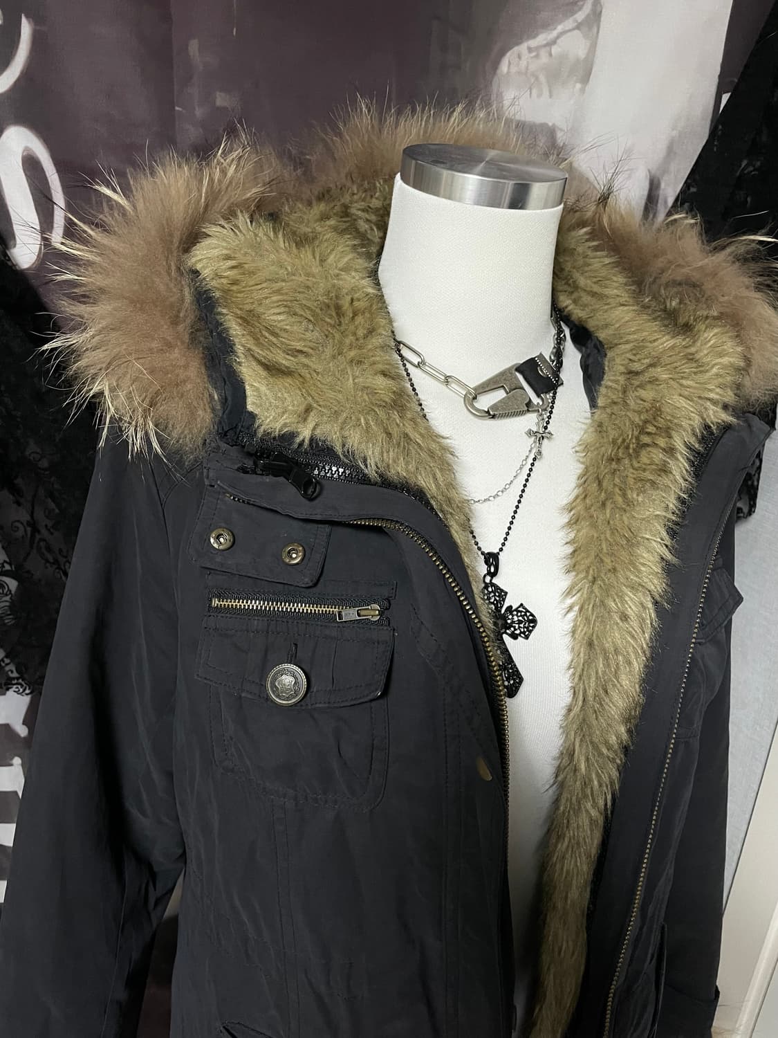 Fur Hoodie Cargo Jacket 빈티지야상그런지페어리히피펑크 상품이미지3