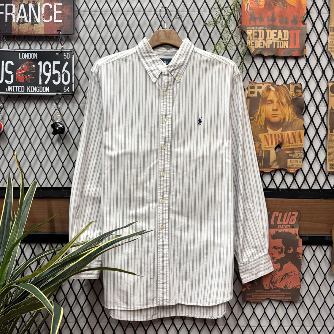 폴로 랄프로렌 스트라이프 긴팔 셔츠 네이비 포니 로고 포인트 화이트 상품이미지1