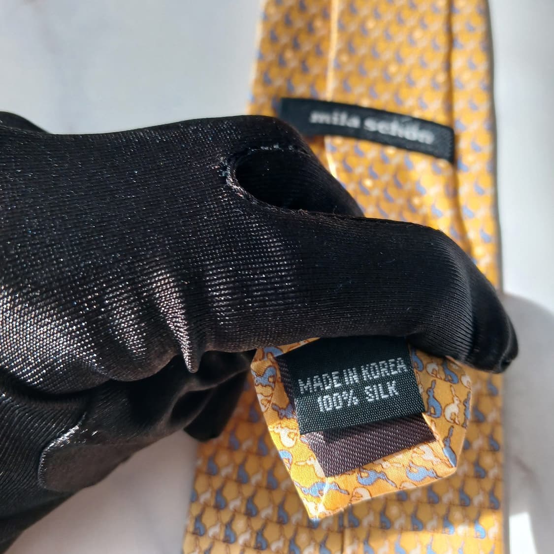 밀라 숀 실크 옐로우 토끼 패턴 넥타이 8.2cm S~A+등급 E803 상품이미지9