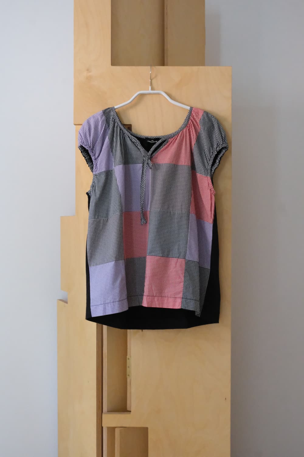 2002 Gingham Patchwork Tie Neck Top 상품이미지1