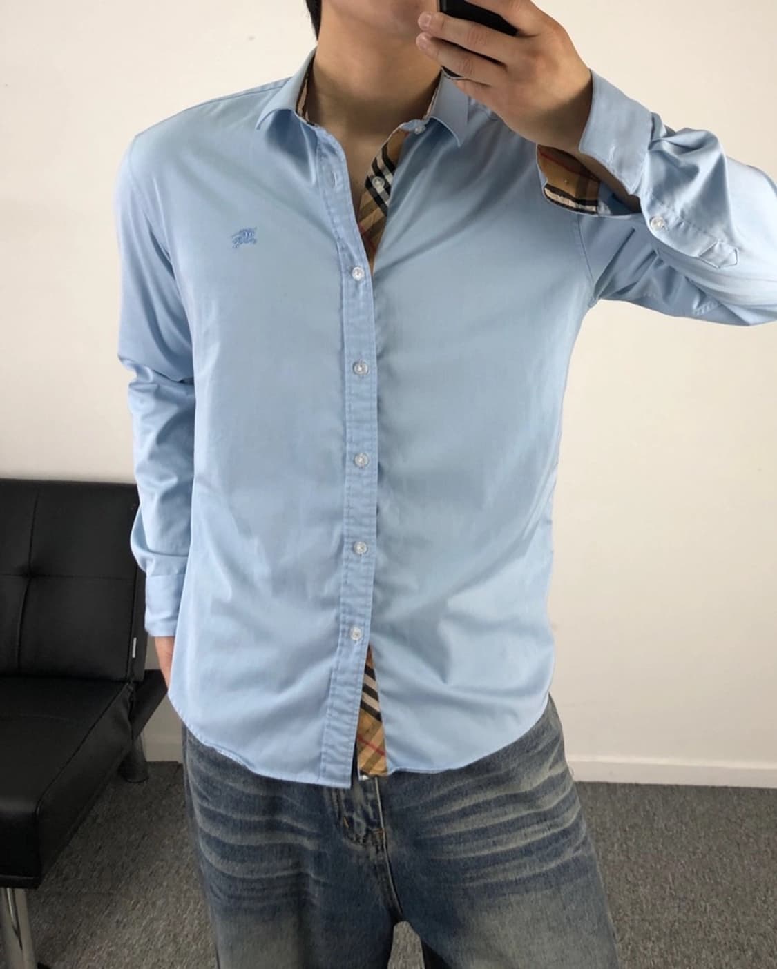 버버리 정품 히든체크 블루 셔츠 포플린 상품이미지2