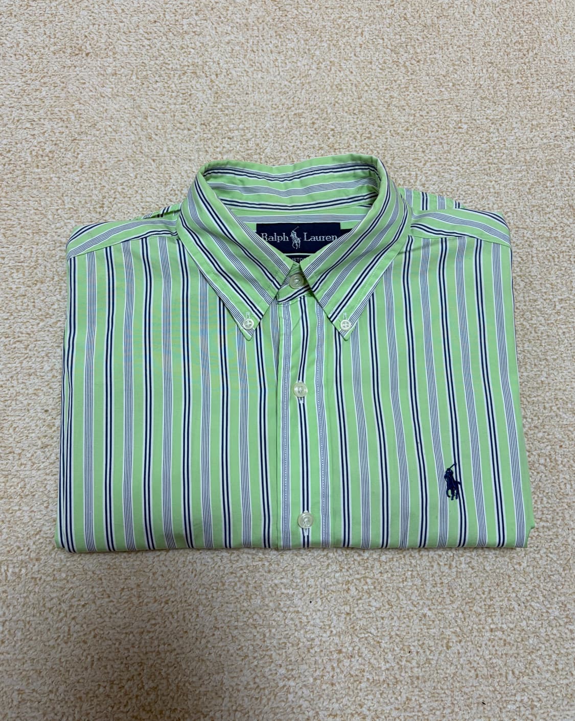 100) 두산 정품 폴로 랄프로렌 스트라이프 반팔셔츠 그린 상품이미지1