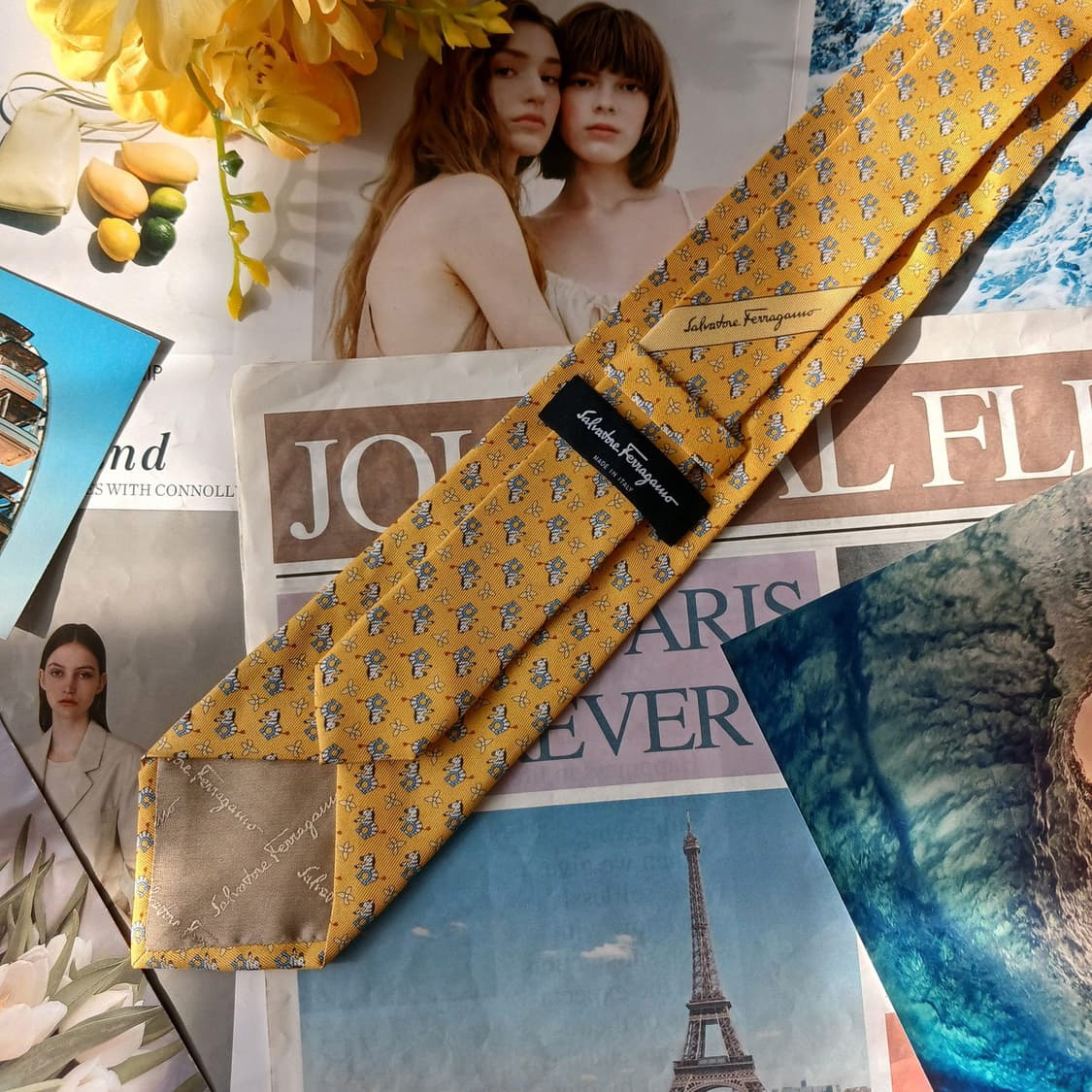 페라가모 옐로우 애니멀 패턴 넥타이 8.3cm B등급 A19716 상품이미지3