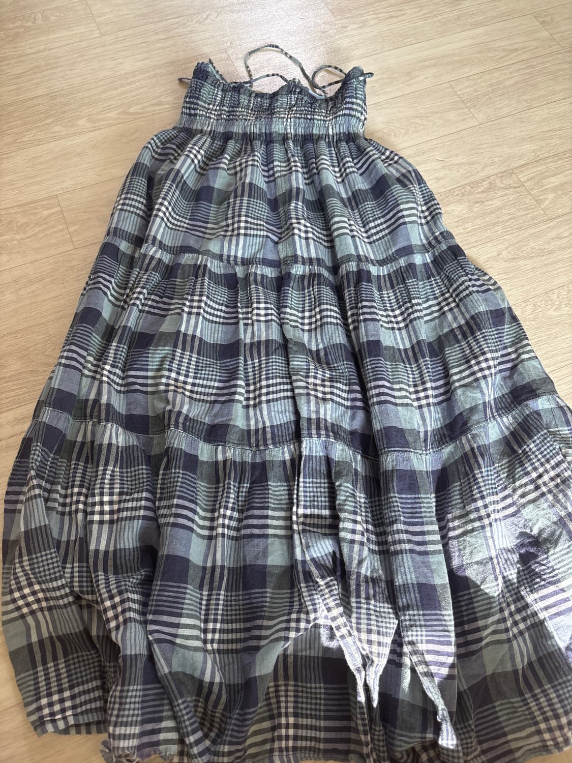 빈티지 블루 체크 여름원피스 상품이미지1