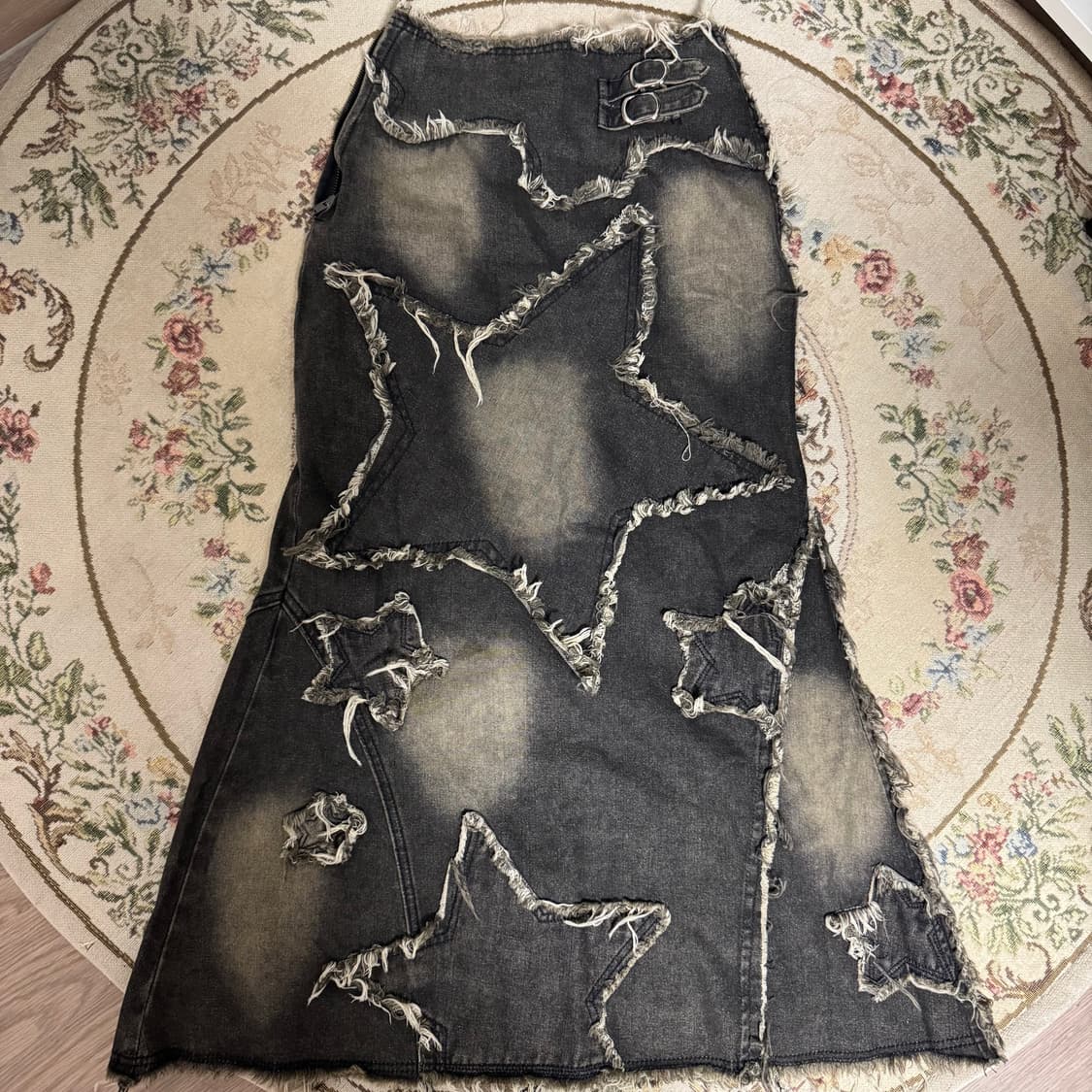 Y2K 그런지 스타 패치 데님 롱스커트 상품이미지2