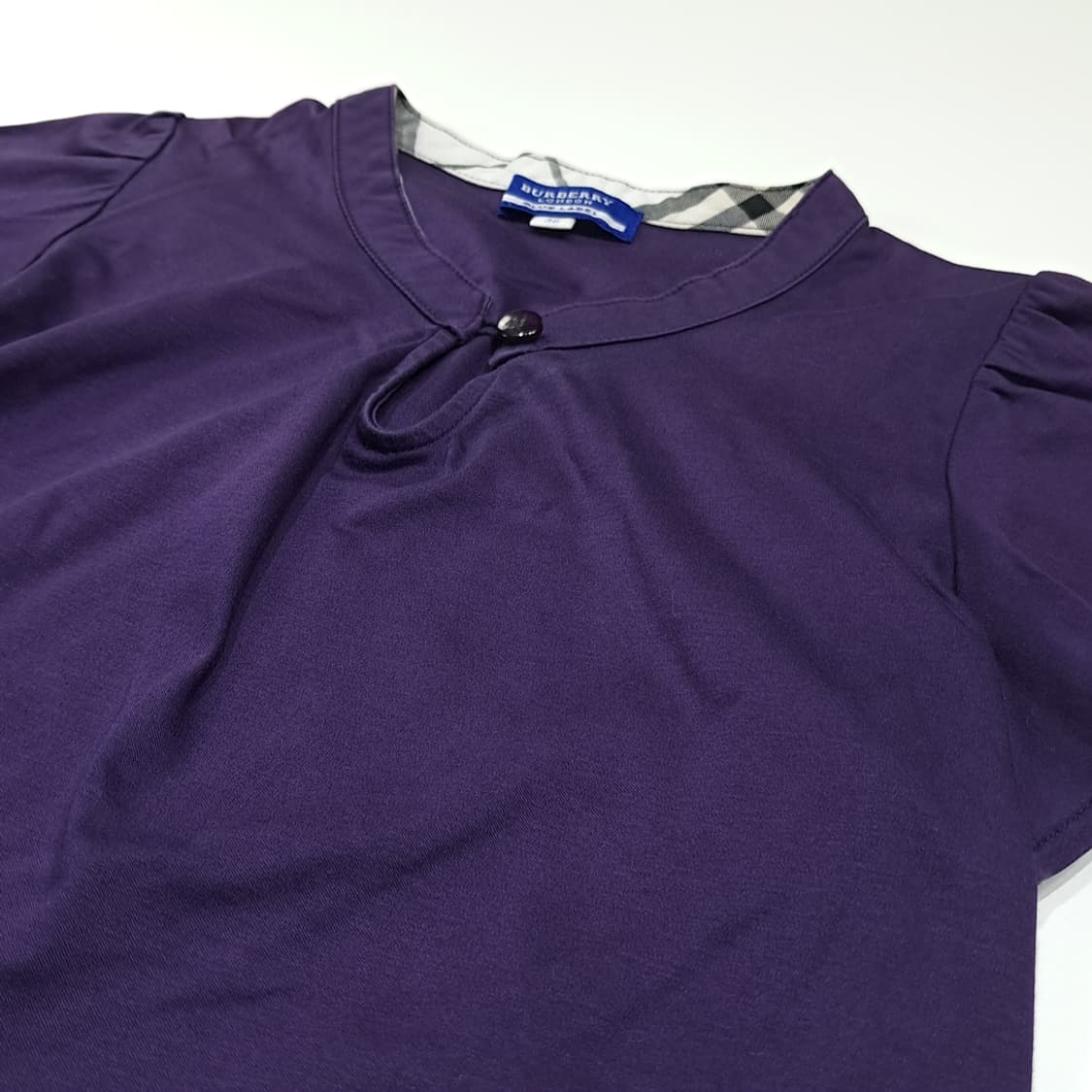 CK118 M 버버리 00s 블루라벨 키홀넥 퍼프소매 퍼플 티셔츠 상품이미지4