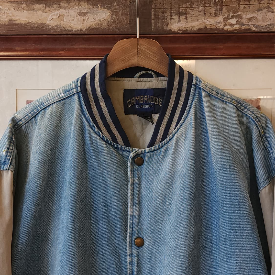 90s 빈티지 데님 바시티 자켓 아메리칸 체크 패치워크 빅사이즈 데님 L 상품이미지3