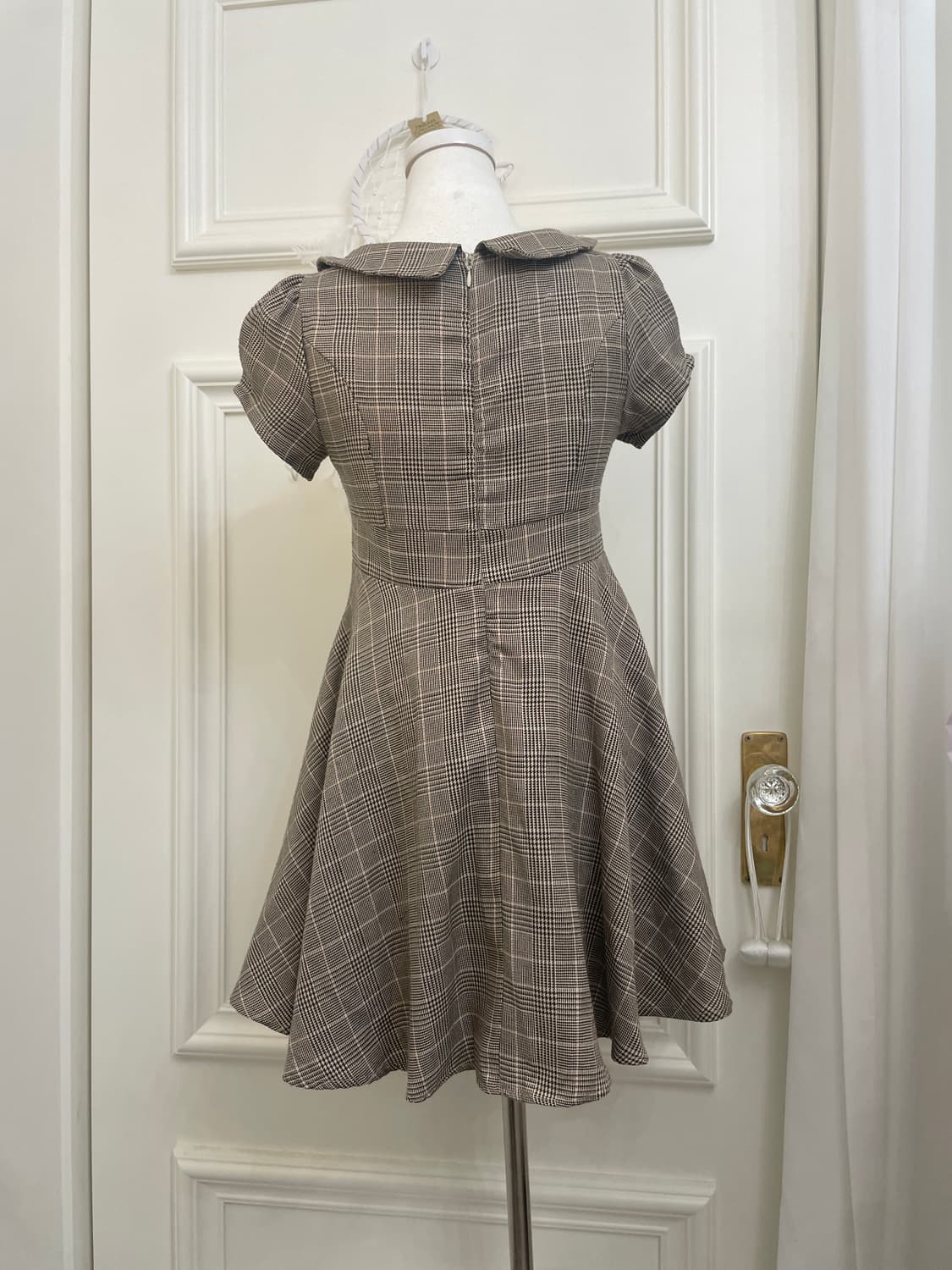 brown check bow collar pink heart button 상품이미지3