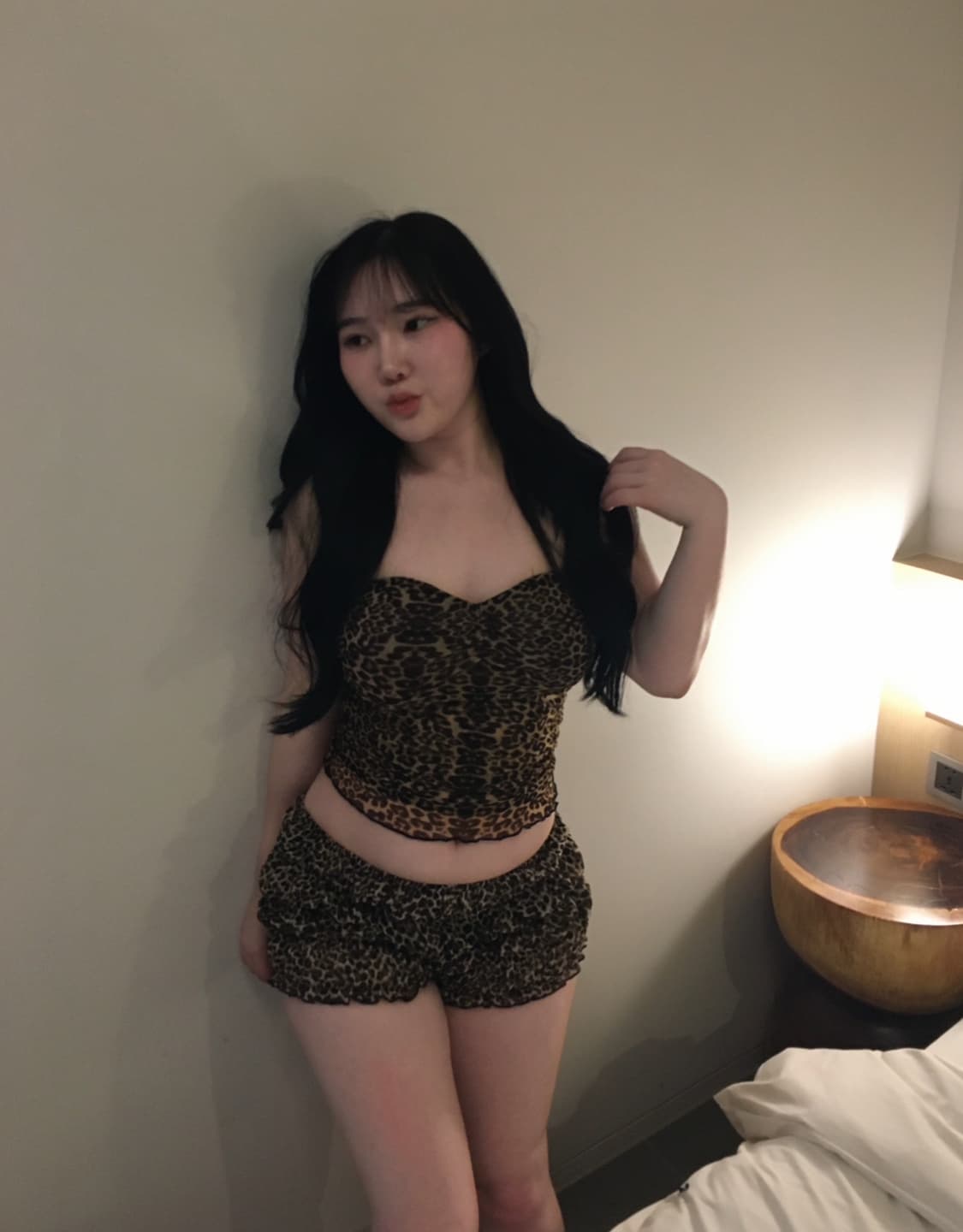 레오파드 셔링 튜브탑 상품이미지1