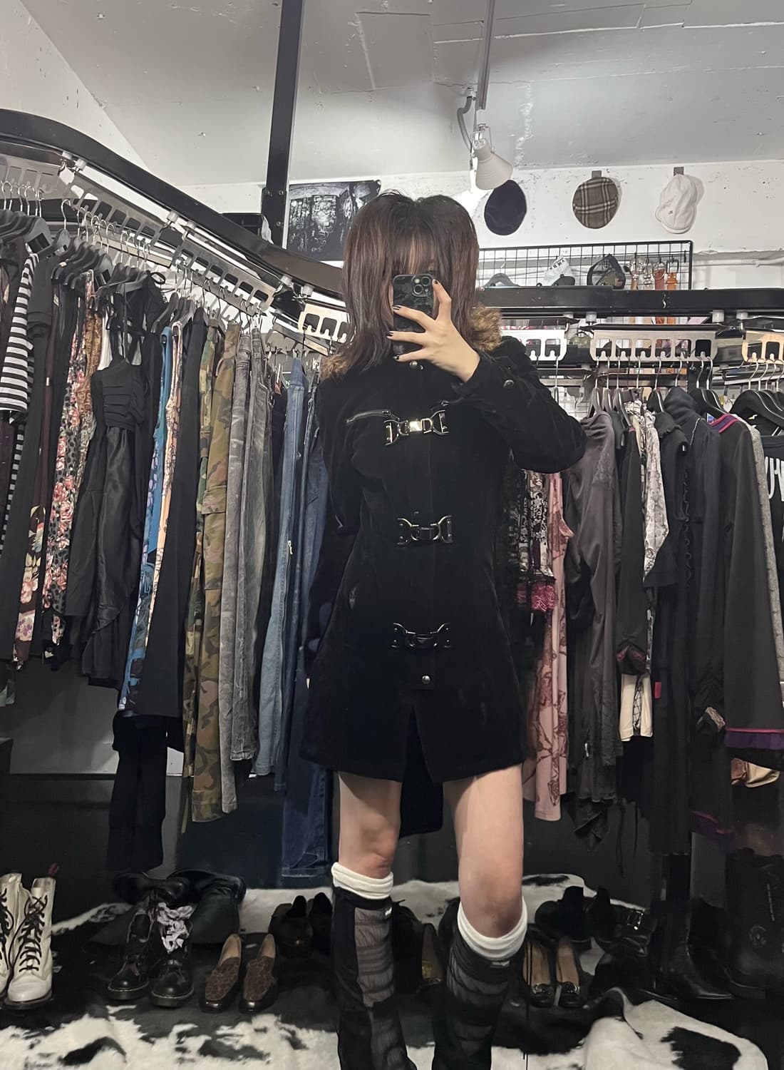 인더아틱 퍼 후드 버클 미디 자켓 상품이미지1