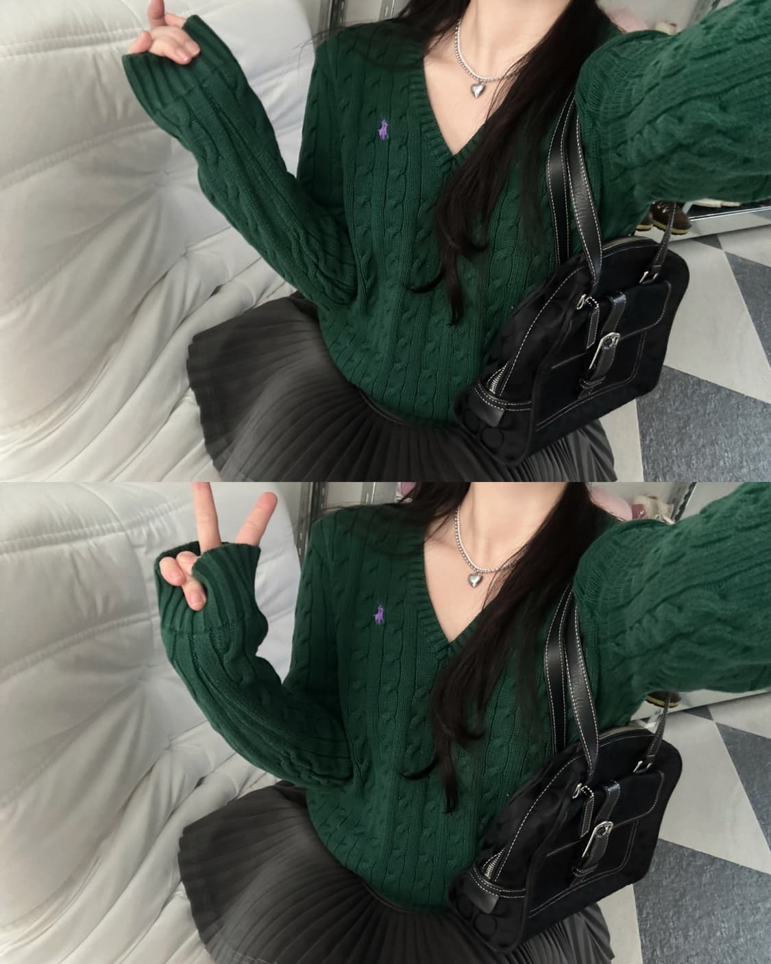 랄프로렌 스포츠 딥그린 V넥 케이블 니트  상품이미지2