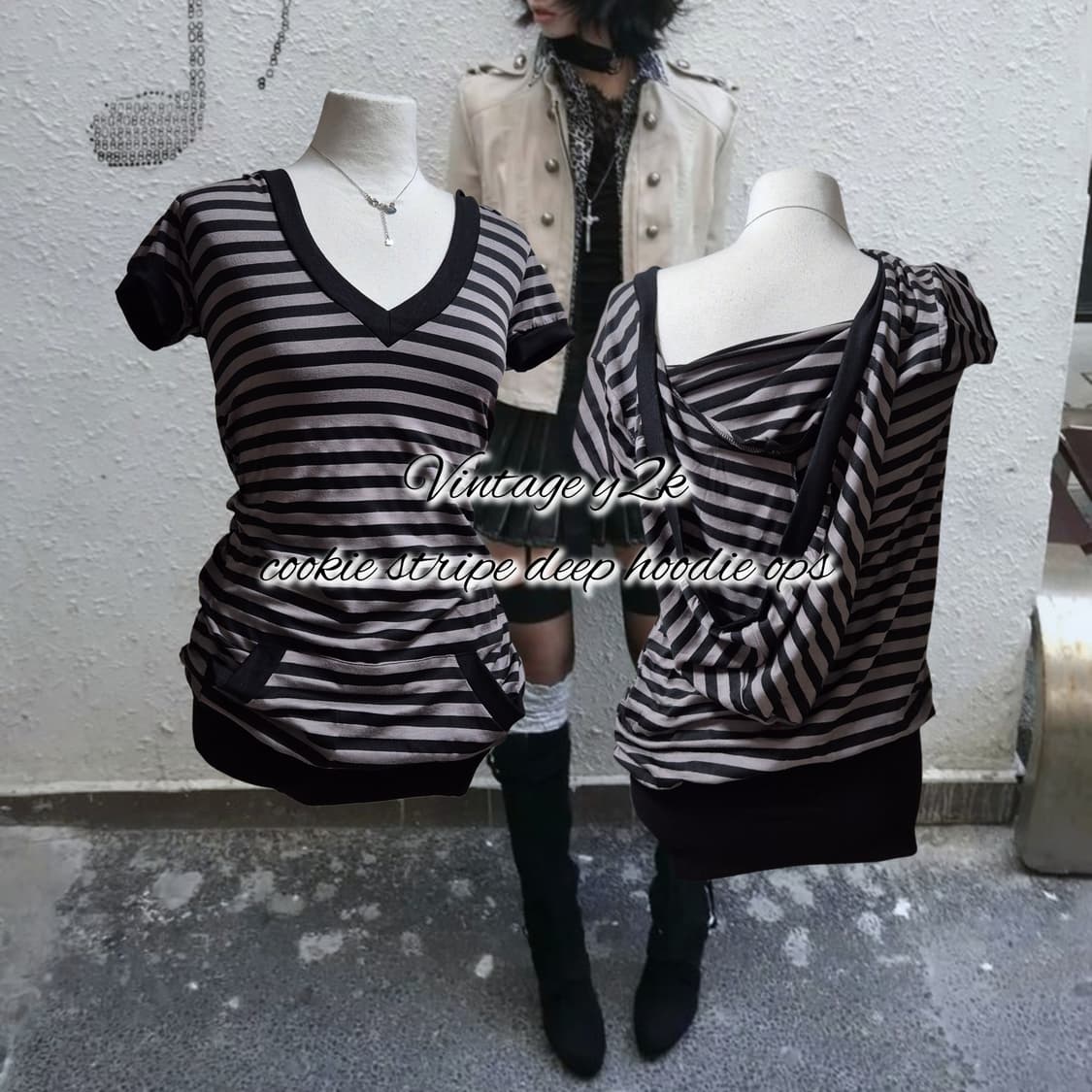 Vintage y2k cookie stripe deep hoodie 상품이미지1