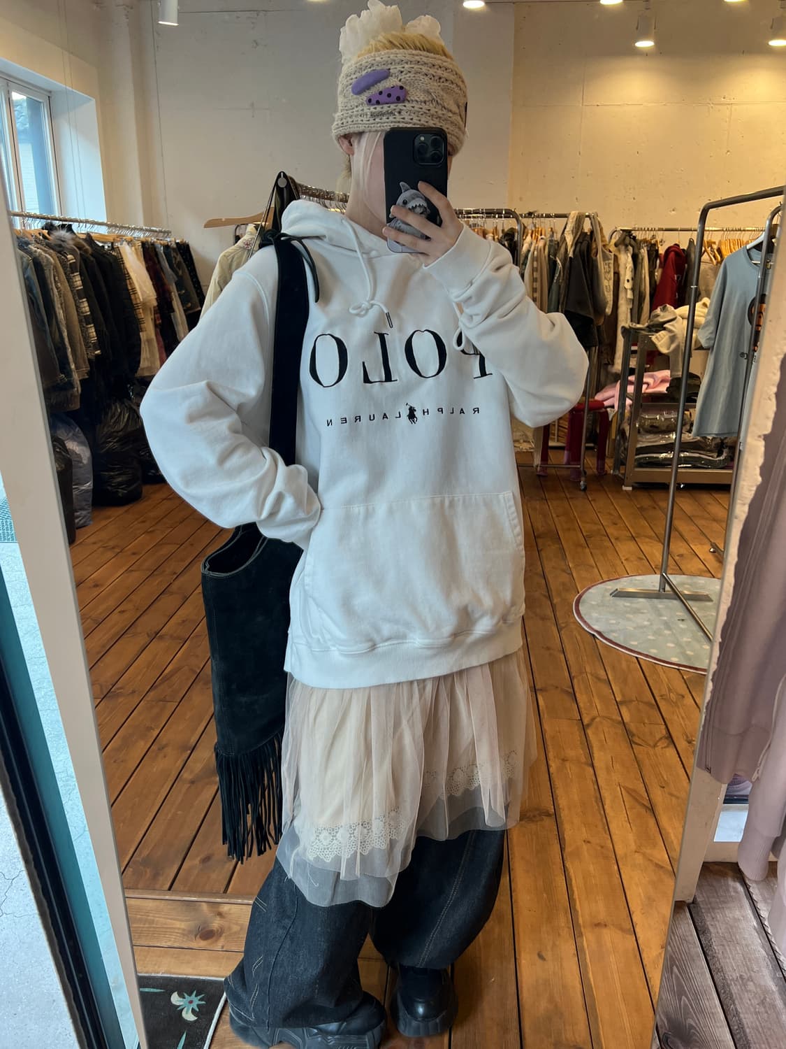 폴로 화이트 로고 후드티 상품이미지3