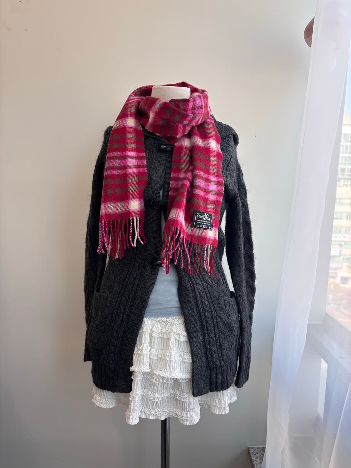 Scots Regal 핑크 타탄 램스 울 머플러 상품이미지5