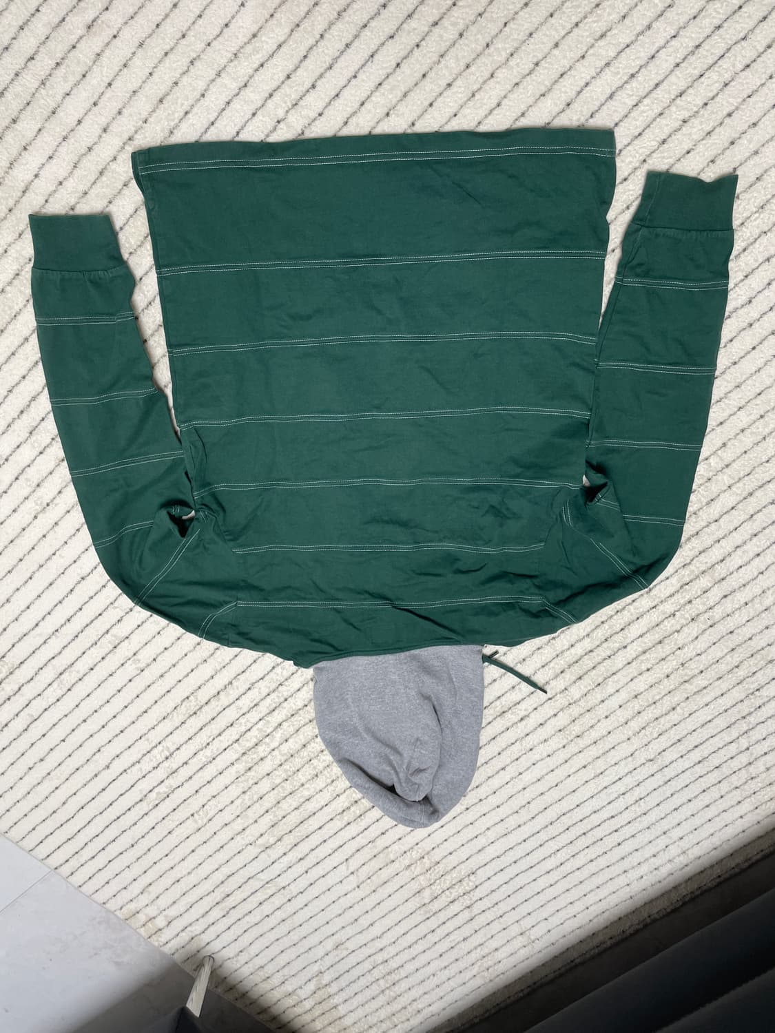 스투시 그린 스트라이프 후드 헨리넥 티셔츠 S사이즈 상품이미지2