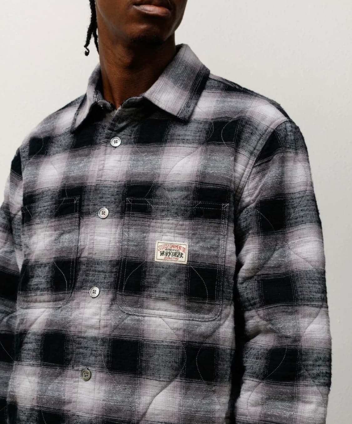 스투시 25FW 25AW 퀄티드 플레이드 셔츠 자켓 그레이 상품이미지2