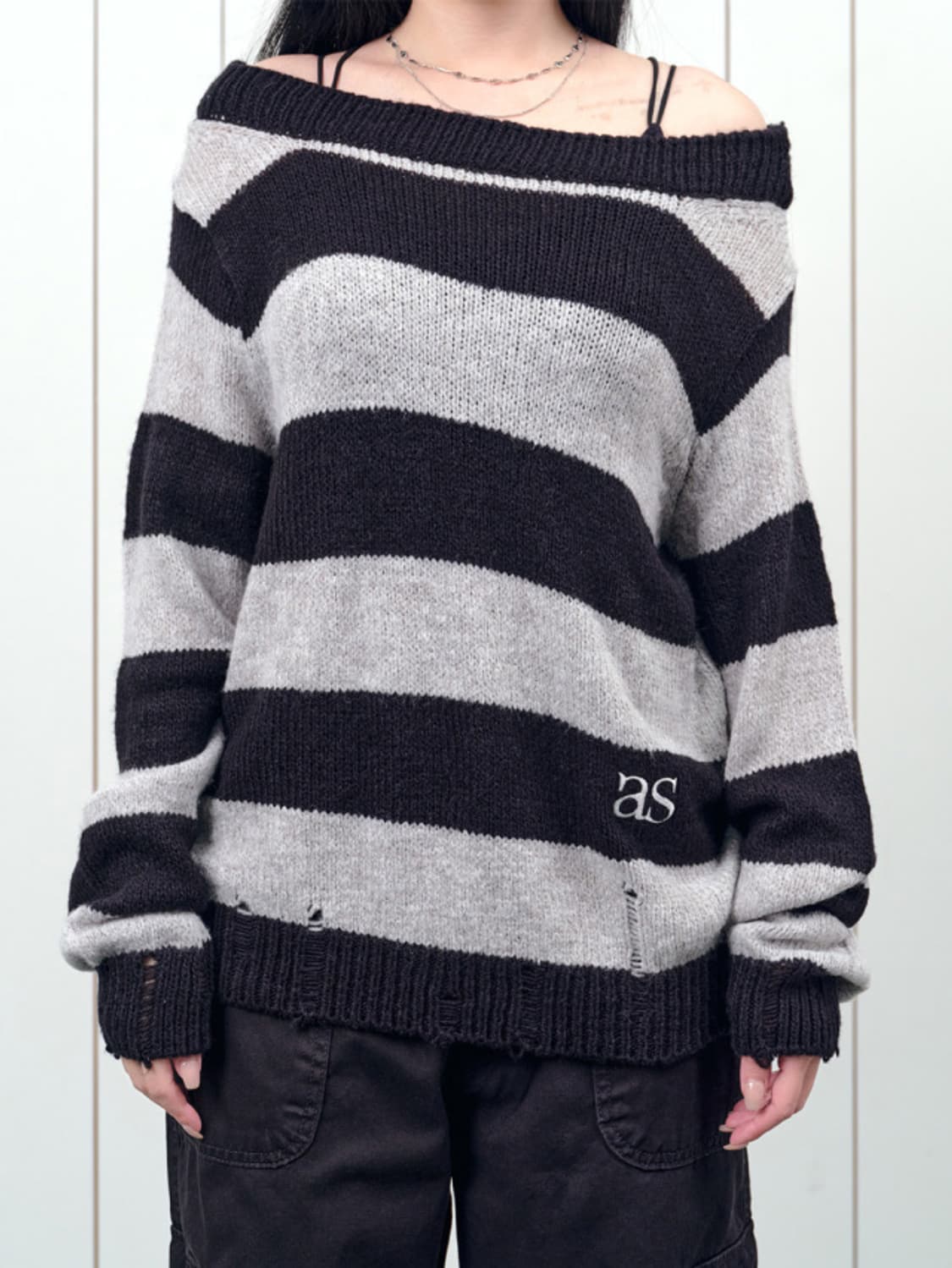 새상품) 소리 오프 스트라이프 니트 / 블랙 상품이미지2