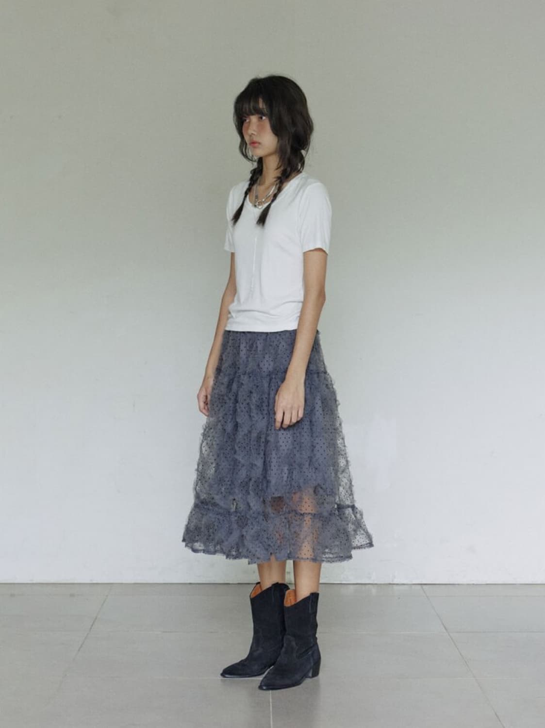 호쿠스포쿠스 폴카 도트 프릴 스커트 그레이 상품이미지4