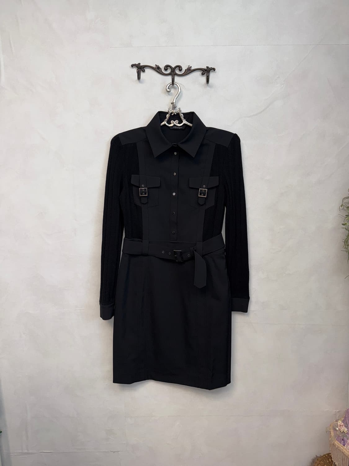 Black belted buckle pocket knit ops 상품이미지1
