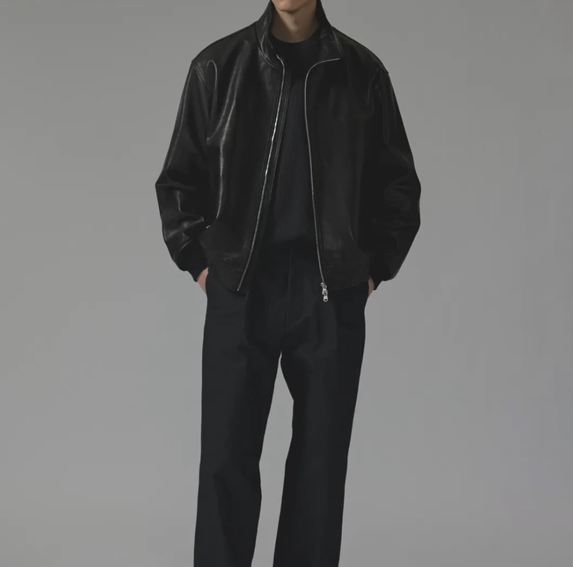 (2size) 인더로우 하이넥 램스킨 베지터블 레더자켓 상품이미지5