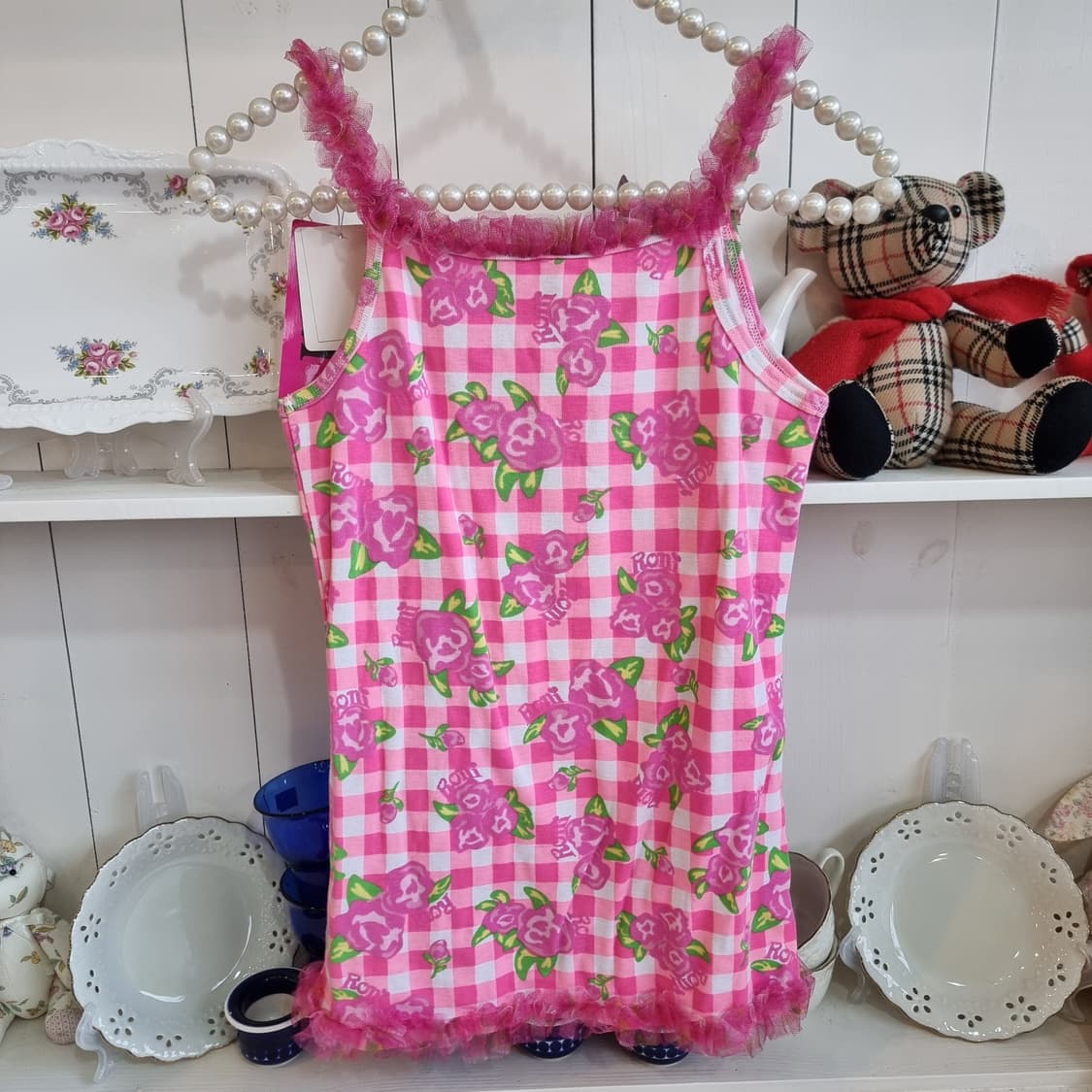 RONI 핑크 체크 꽃무늬 끈나시 상품이미지5