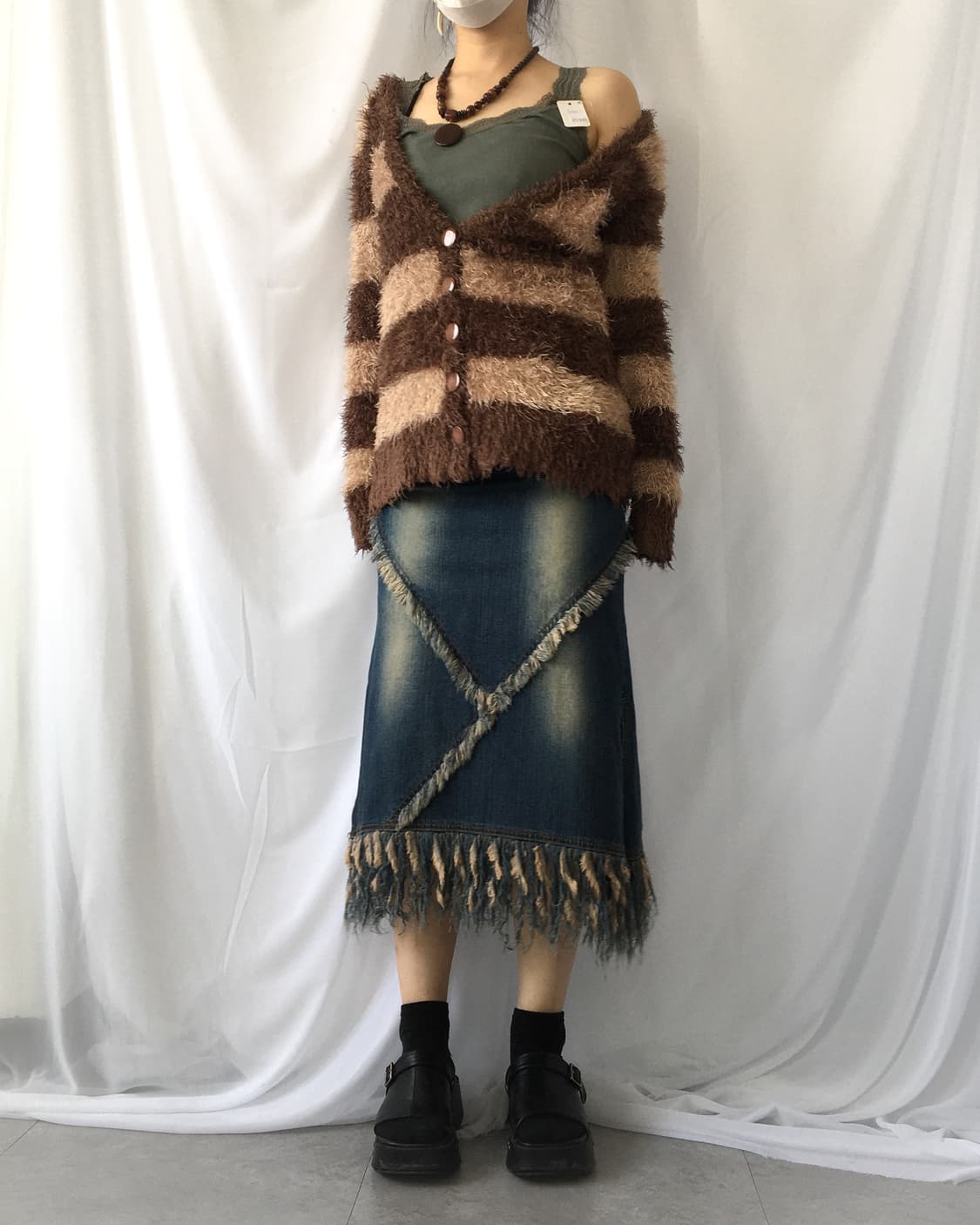 Lace up fringe denim skirt 상품이미지6