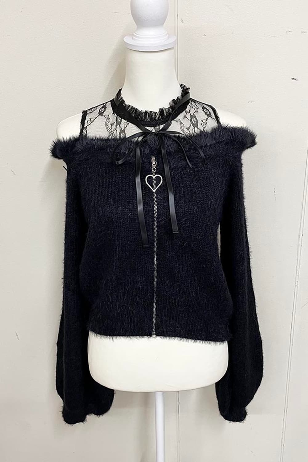 마즈 오프숄더 샤기 니트 블랙 양산형 지뢰계 상품이미지2