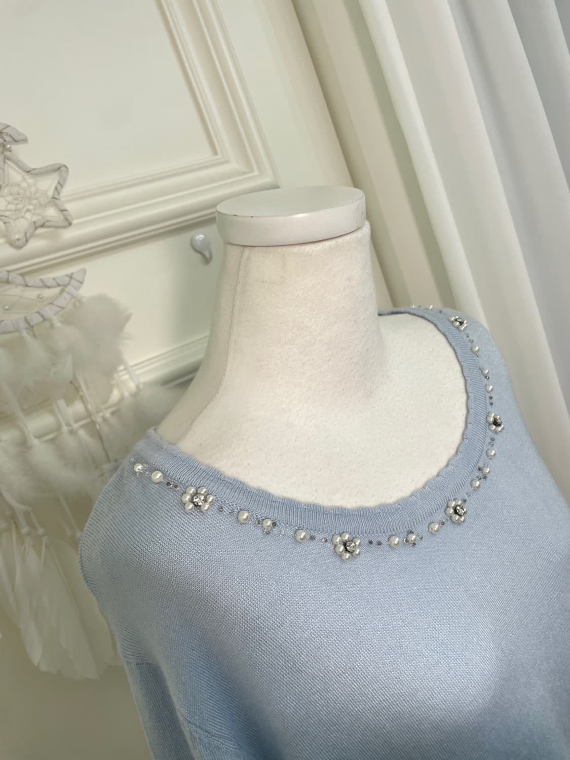 blue neck beads point loose knit top 상품이미지6