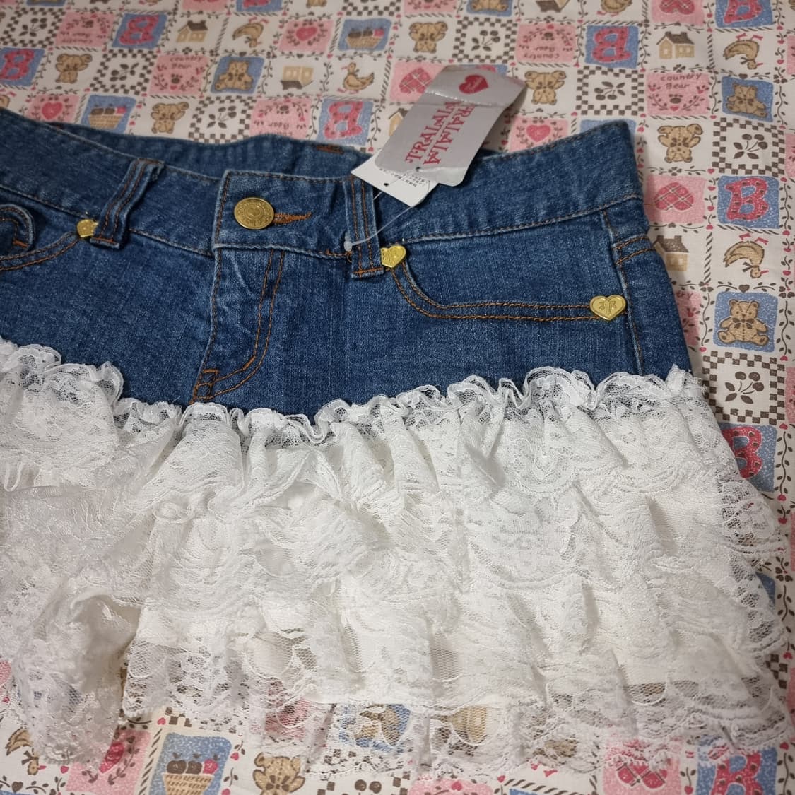 트랄라라(TRALALA) 레이스 프릴 데님 큐롯팬츠 상품이미지2