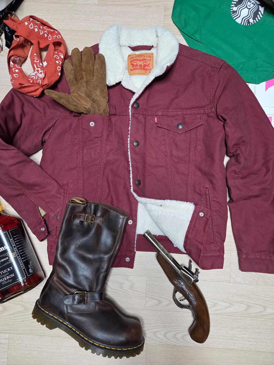 LEVIS 자켓 양털 쉐르파 봄버 트러커 버건디 와인 점퍼 상품이미지1