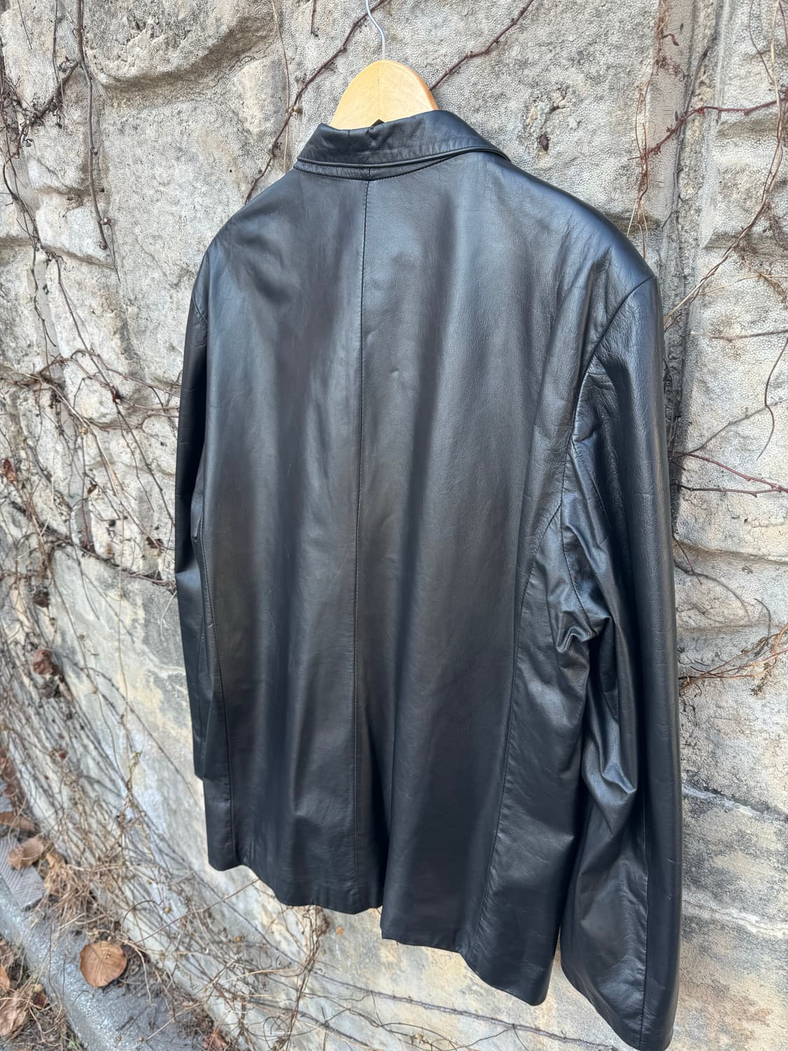 G.g.p 빈티지 소가죽 카코트 레더 블레이저 자켓 코트 블랙 상품이미지4