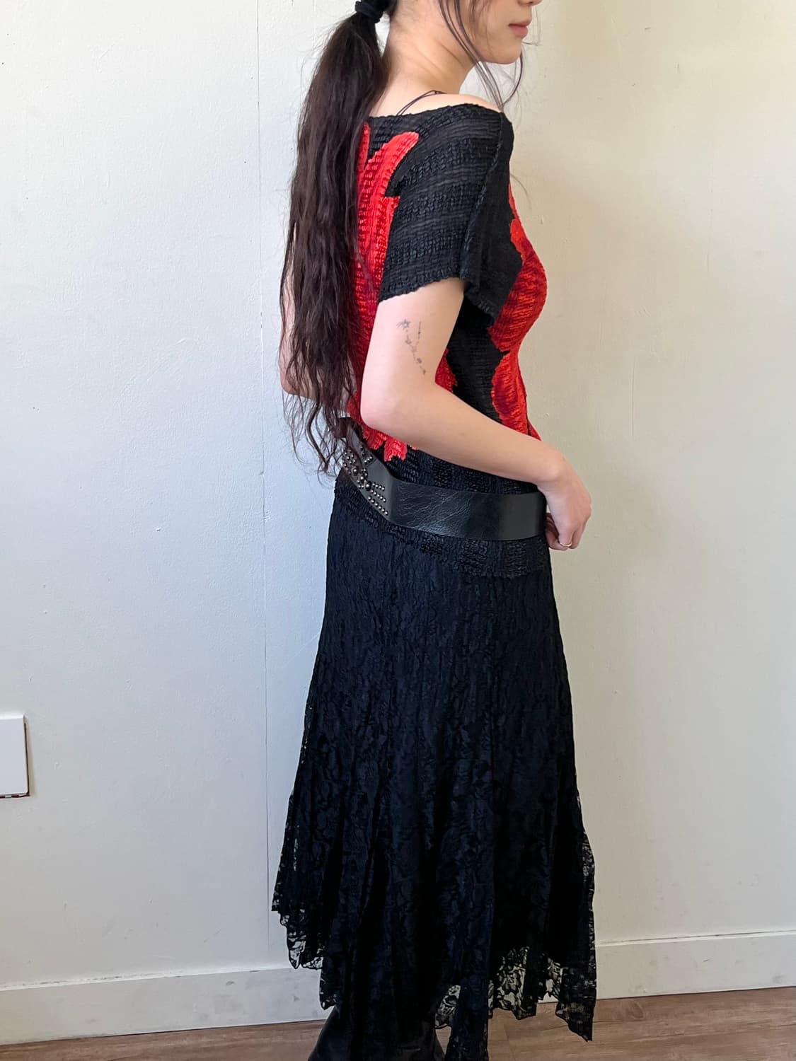 Japan vtg 플라워 플리츠 탑 상품이미지6