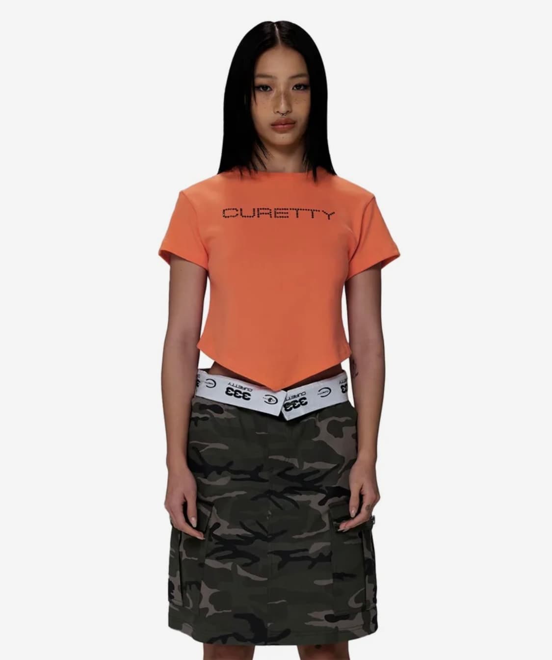 [ 큐리티 ] C DIAGONAL HEMLINE T-SHIRT_ORANG 상품이미지1