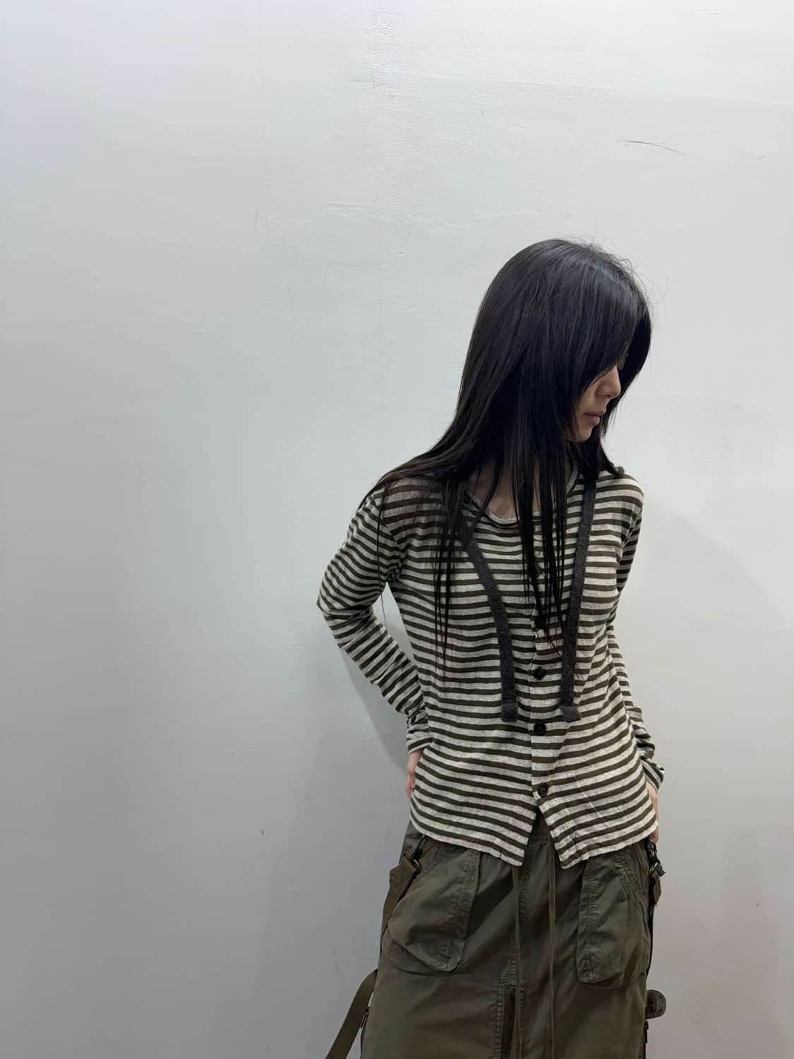 요지 야마모토 y’s 스트라이프 버튼 디테일 롱 슬리브 상품이미지4