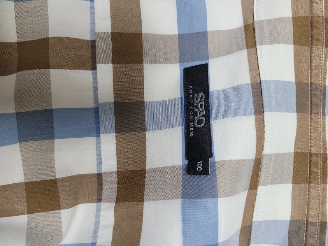 스파오 SPAO 남자 롤업 체크 셔츠 100 블루 상품이미지9