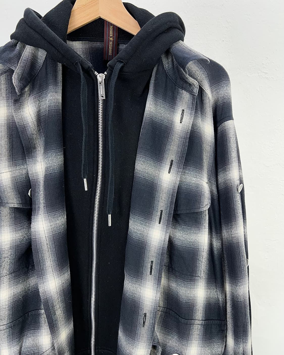 미하라 야스히로 컴바인 블랙 체크 후디 셔츠 자켓 상품이미지4