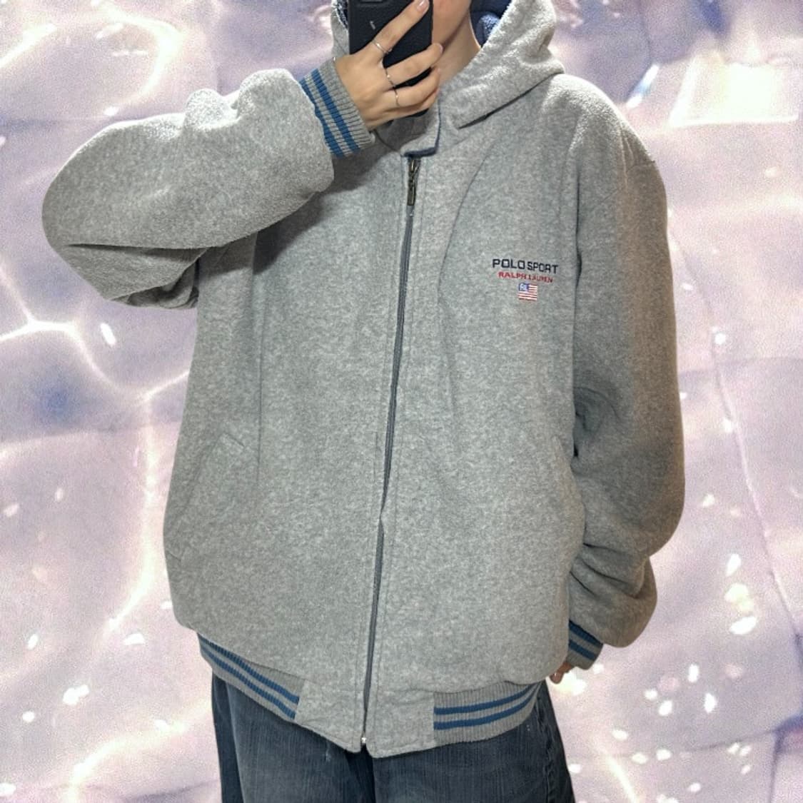 90s 폴로 스포츠 빅로고 리버시블 후리스 플리스 자켓 후드 그레이 10 상품이미지1