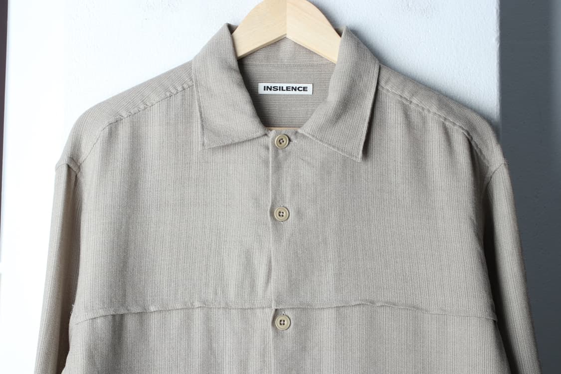 (M-XL) 인사일런스 셔츠 남방 베이지 무지 울 디테일-H32776 상품이미지3