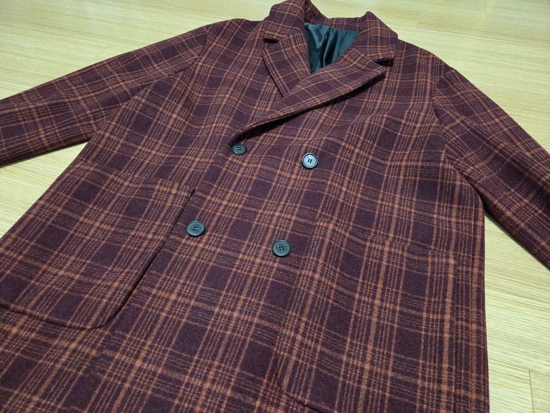 디앤써  오버사이즈 더블 브레스티드  체크 코트  상품이미지3