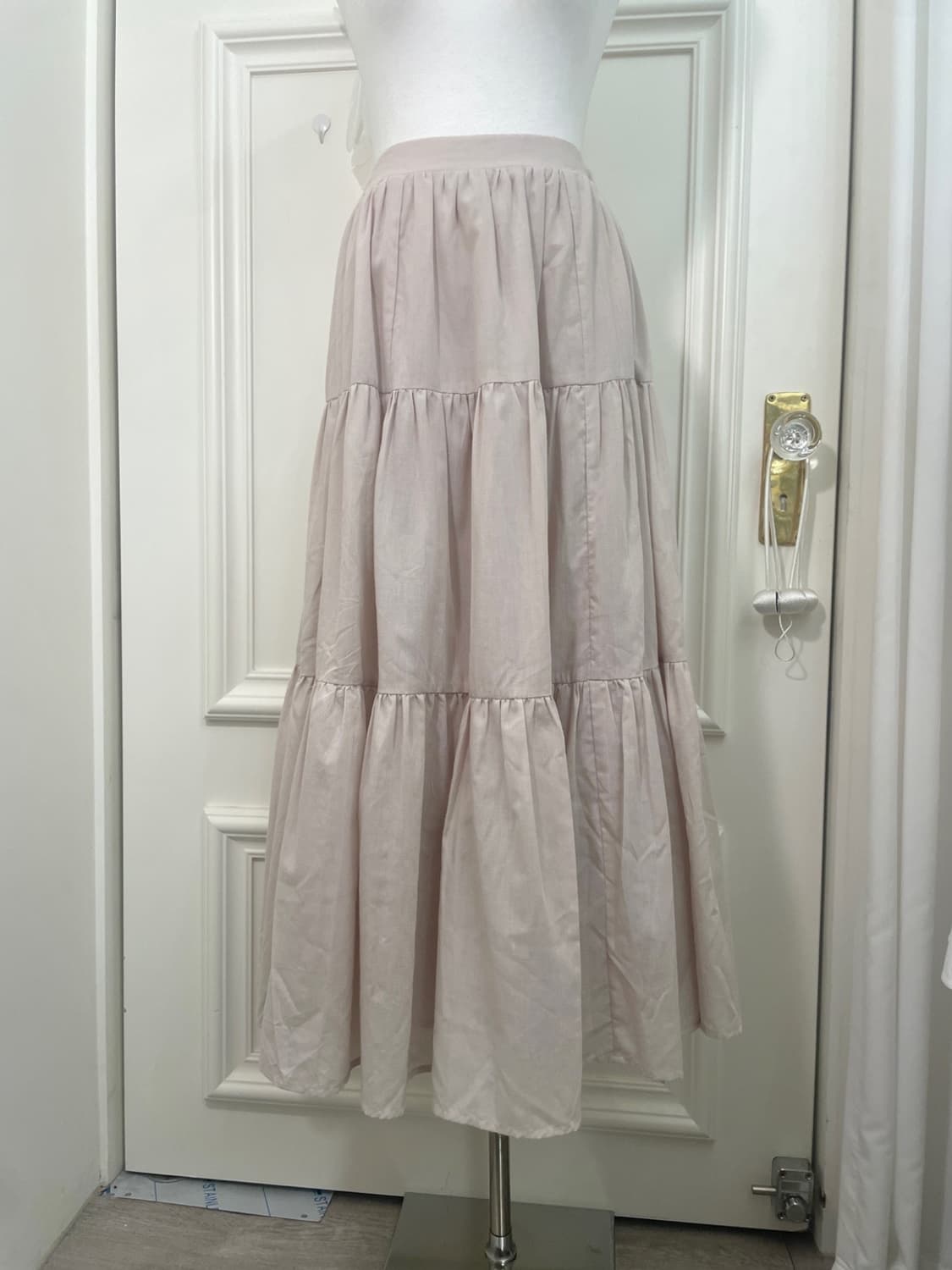 beige cotton tiered banding long skirt 상품이미지5