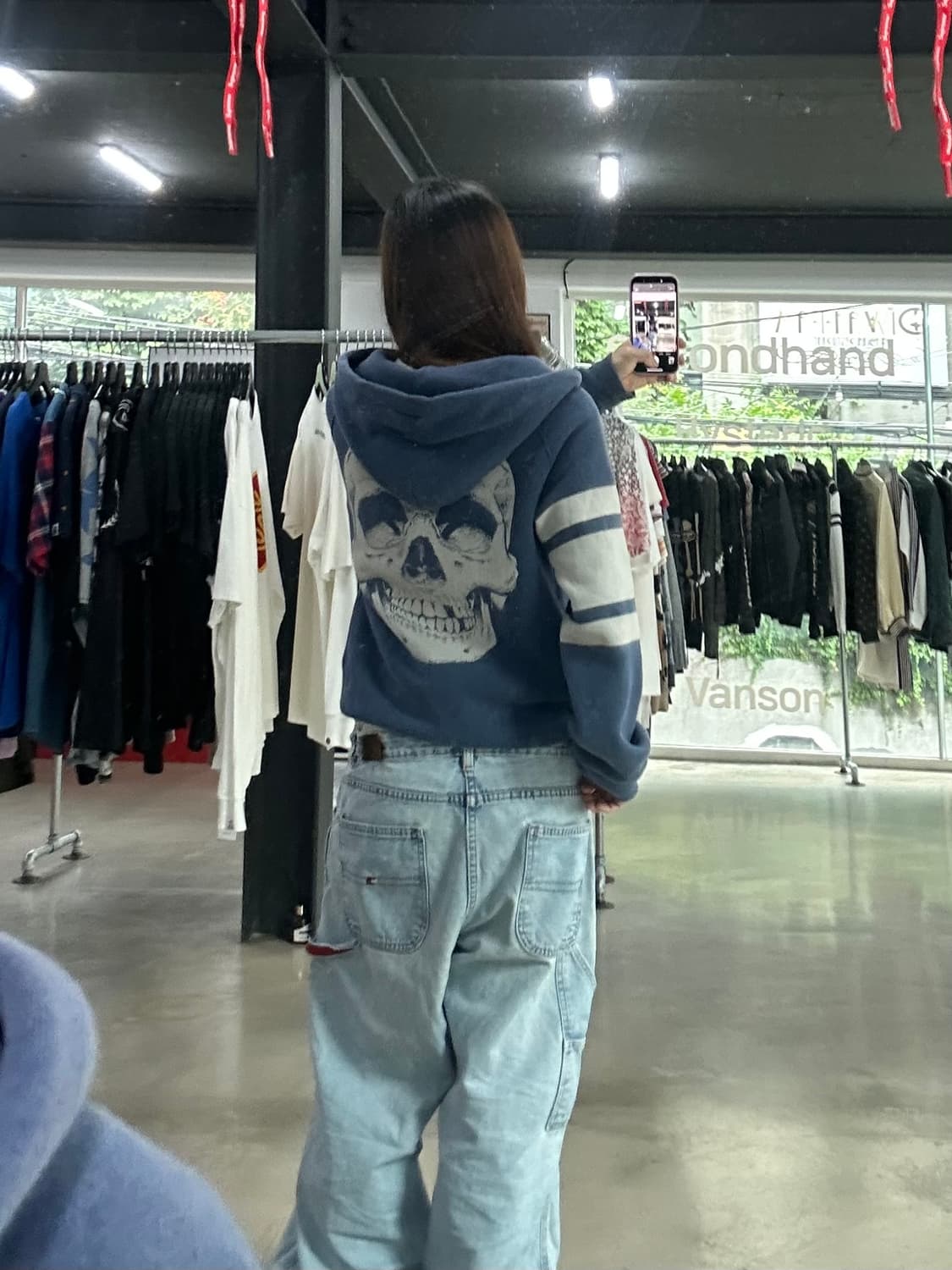 히스테릭글래머 블루 스컬 프린팅 기모 후드집업 상품이미지1