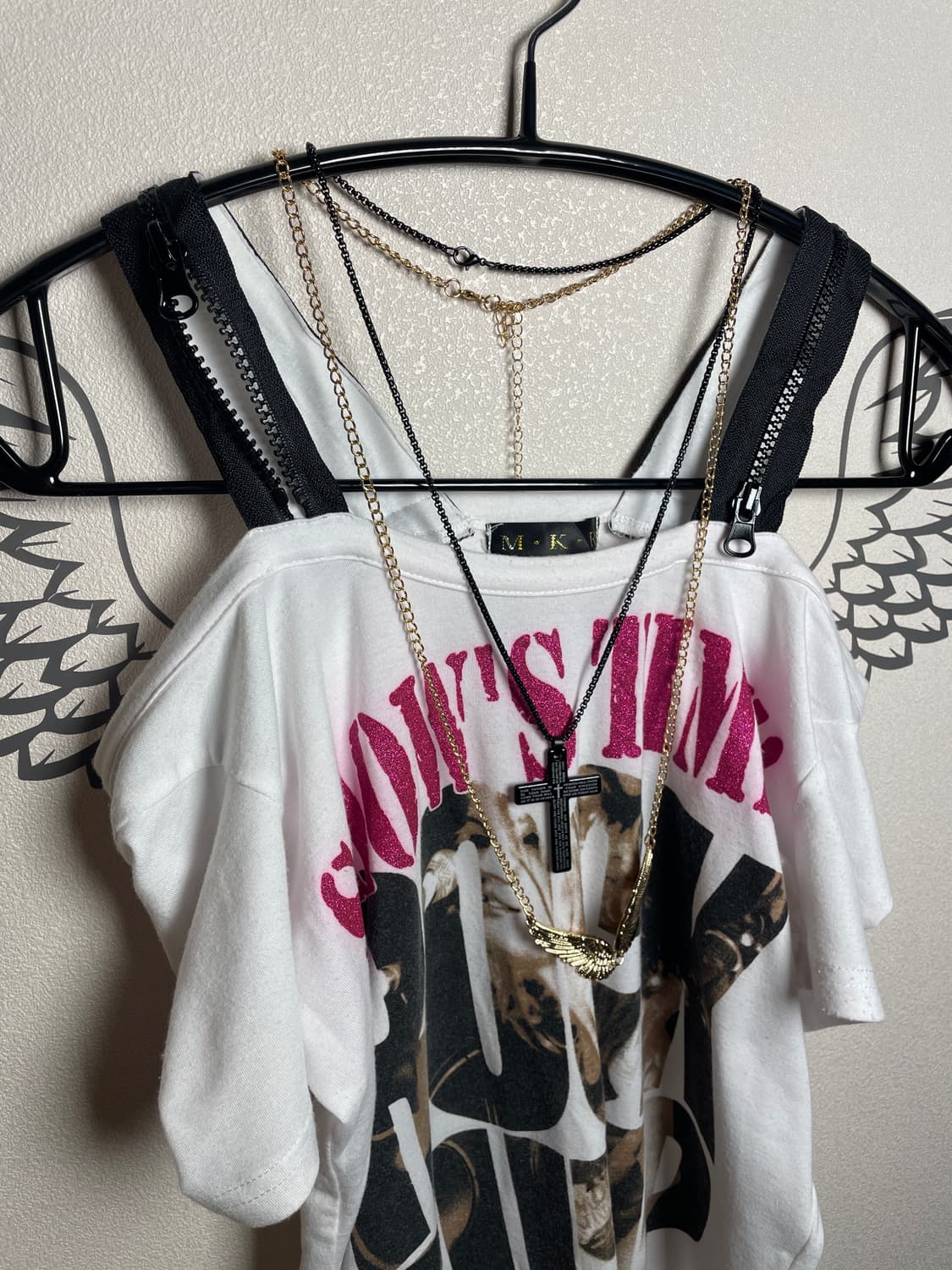 빈티지 펑크 오프숄더 반팔 티셔츠 상품이미지2