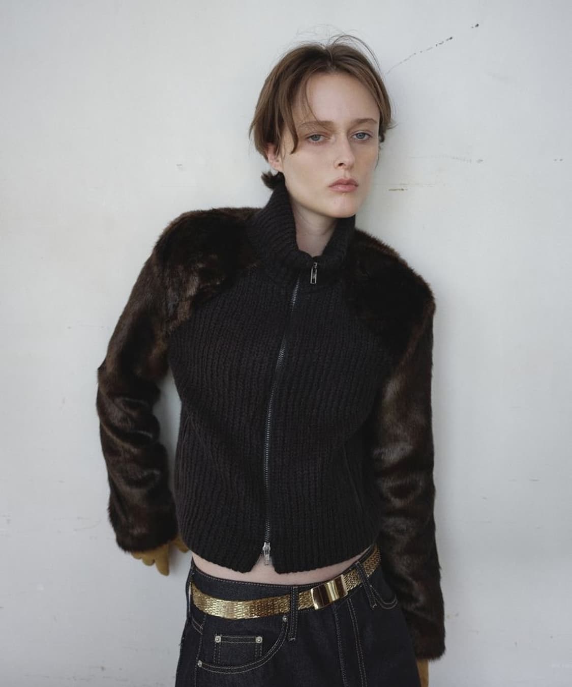 오버듀플레어 퍼 콤비 울니트 자켓 상품이미지2