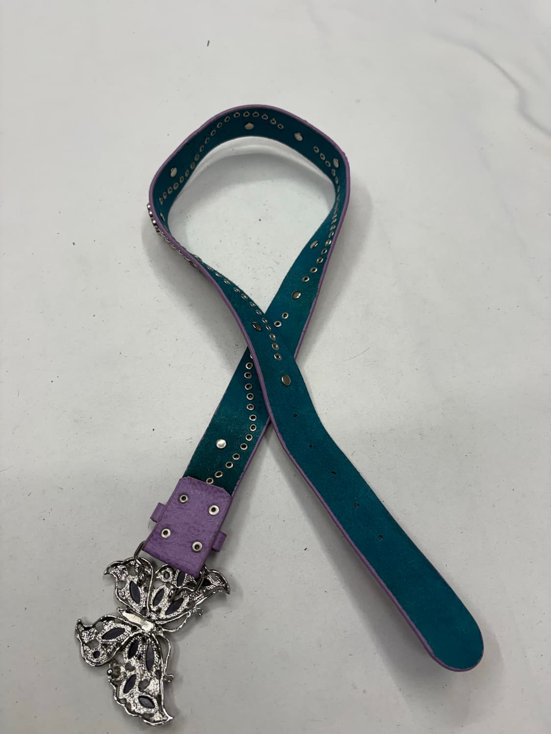 빈티지 퍼플 버터플라이 스터드 카우걸 레더 벨트 상품이미지6