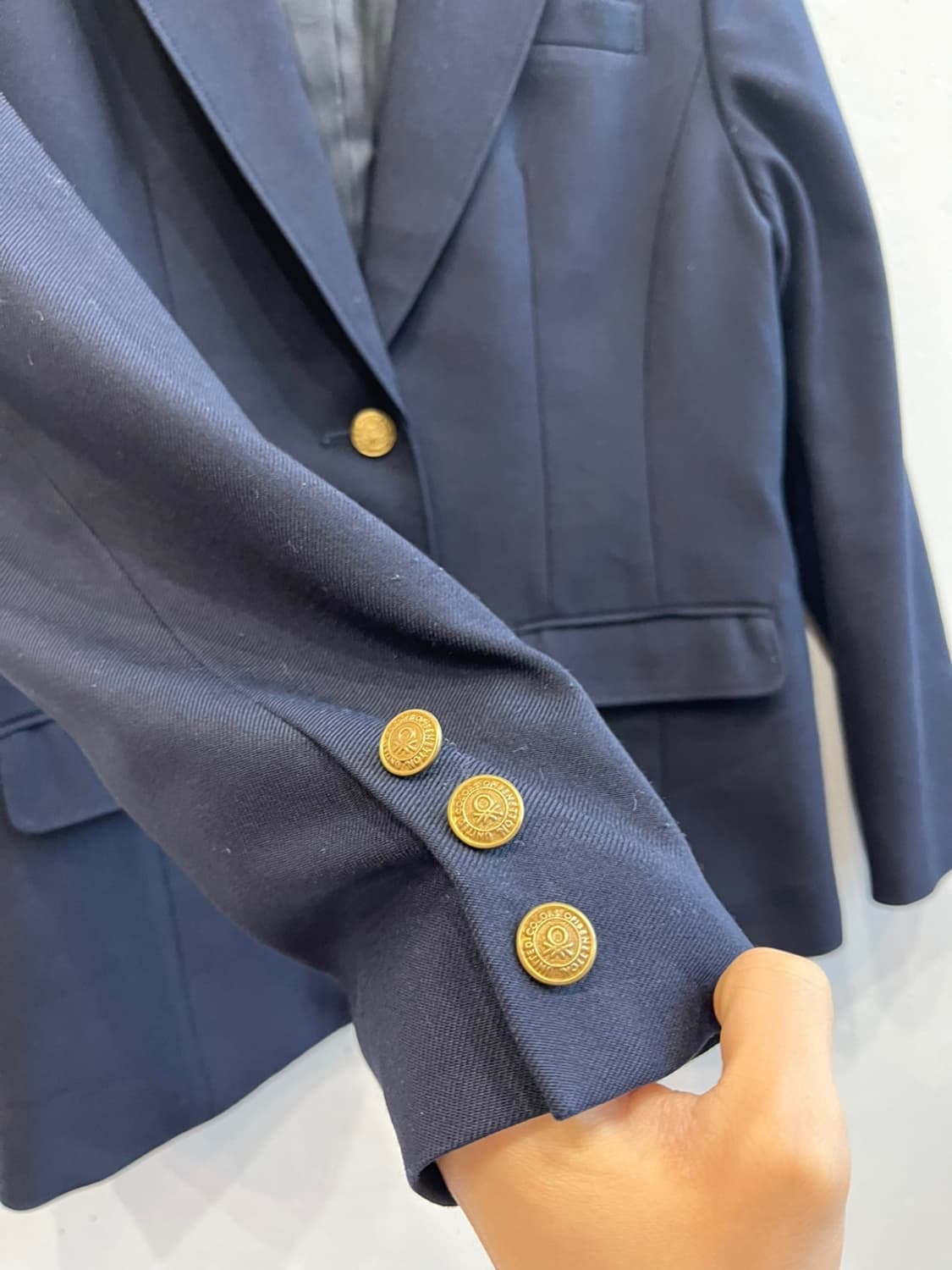 베네통 금장 네이비 블레이저 자켓 우먼즈 Made in JAPAN 상품이미지4