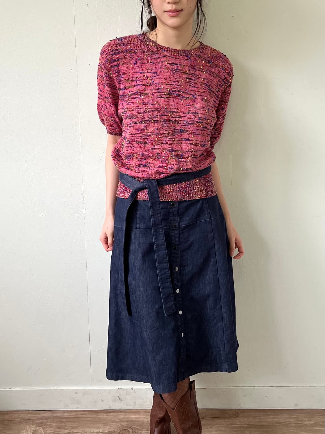 ALMAENROSE 페이크 버튼 데님 스커트 상품이미지4