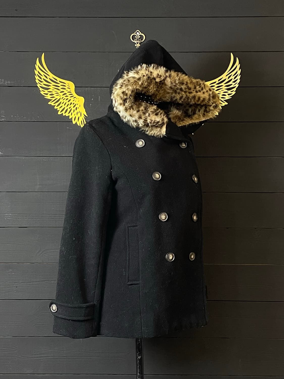 JPN 갸루 레오파드 호피 퍼 블랙 금장 코트 상품이미지2