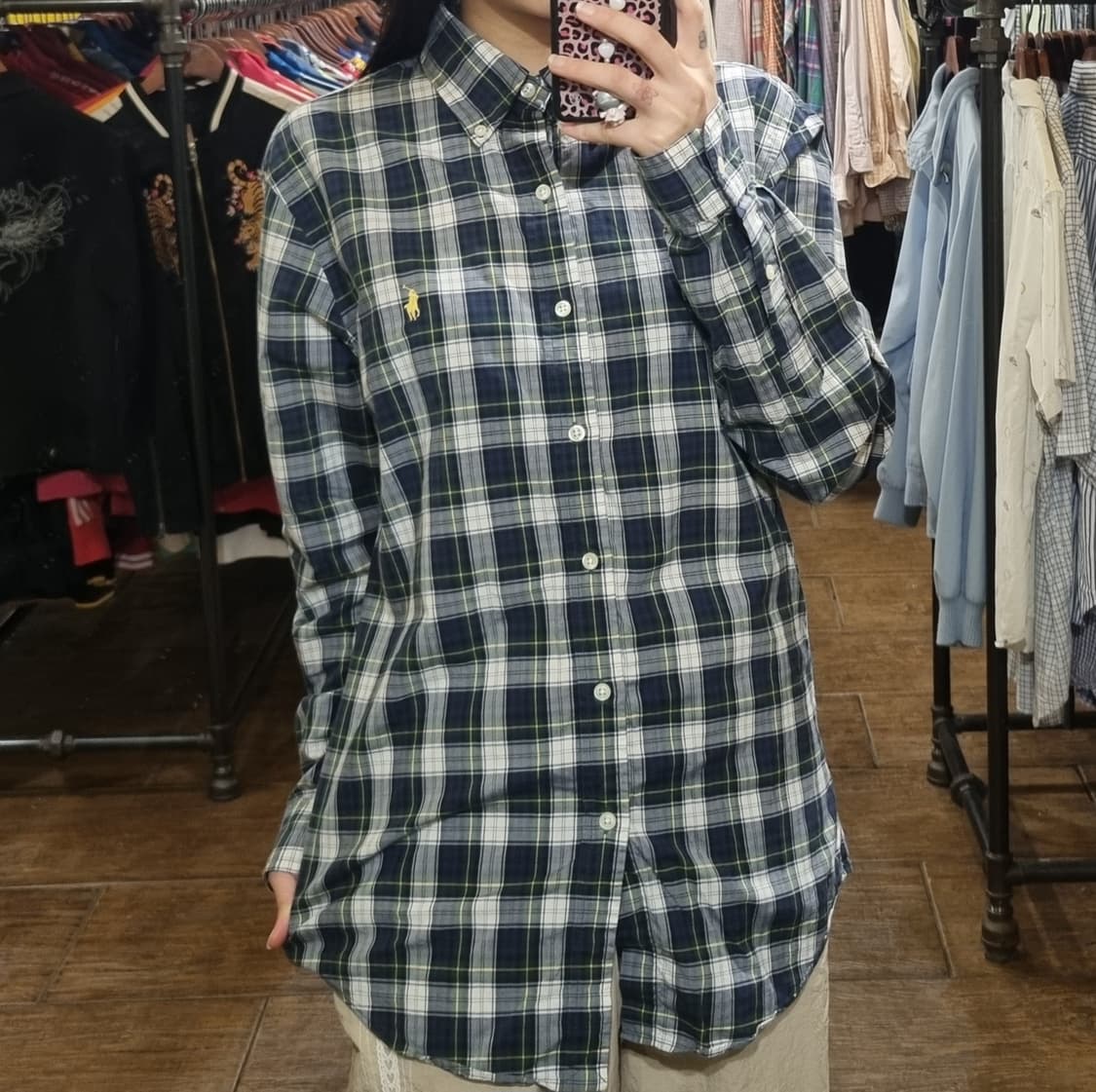 [Hi] 폴로 긴팔 체크 셔츠 네이비 / 그린 상품이미지4