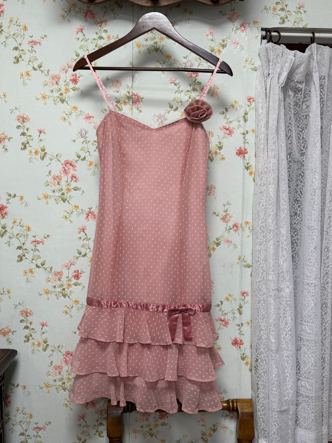 핑크 코사지 슬리브리스원피스 상품이미지1